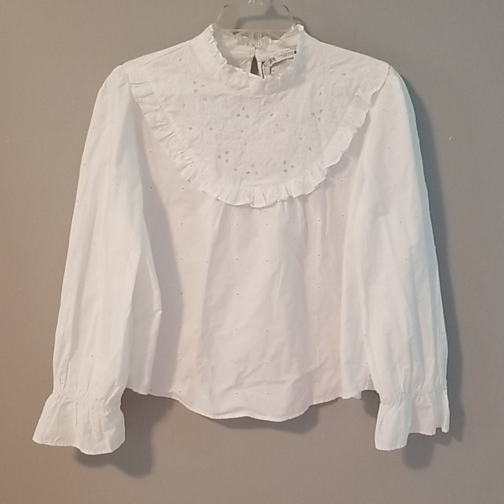 New Zara White Peasant Blouse